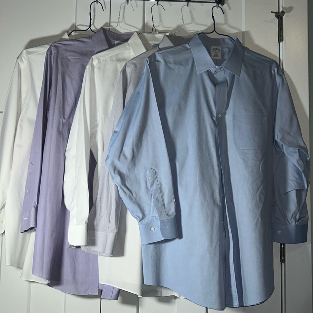 Five Brooks Brothers 346 shirts 17 1/2 - 2/3, Blue, White, Purple